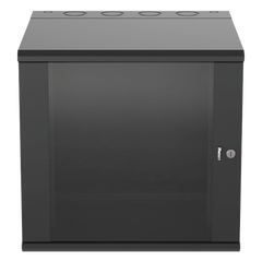 Gabinete PanZone de Montaje en Pared, de 19in, Puerta con Ventana de Seguridad, 12 UR, 635mm de Profundidad, Color Negro