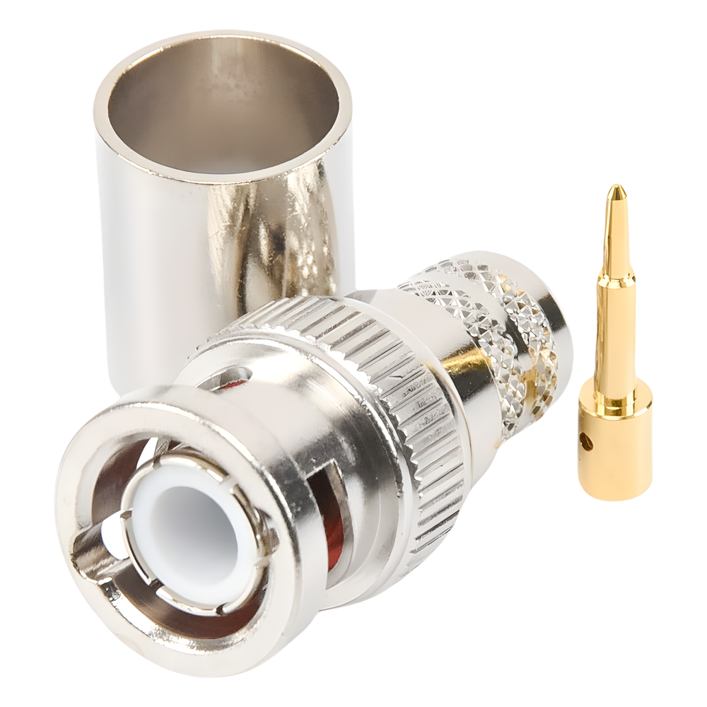 Conector BNC Macho de Anillo Plegable para RG-8/U, LMR-400, 9913, CNT-400, Níquel/ Oro/ Teflón.
