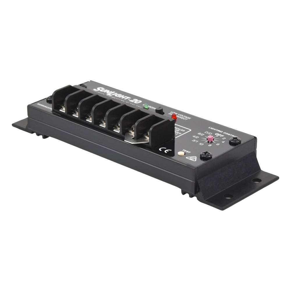 Controlador Solar para Iluminación de Luz Mercurial, Estaciones de Autobús y Señalamientos 20 A, 12 Vcc.