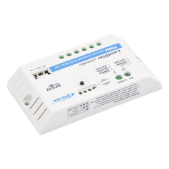 Controlador Solar PWM / 10A / 12/24V / Puerto USB / Indicadores LED / Tierra Positivo Común