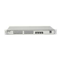 Switch Administrable Capa 2+ Plus, con 24 puertos Gigabit, 4 puertos SFP+ para fibra 10Gb, gestión gratuita desde la nube.