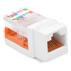 Conector Jack Estilo Leadframe, Tipo Keystone, Categoría 5e, de 8 Posiciones y 8 Cables, Color Blanco