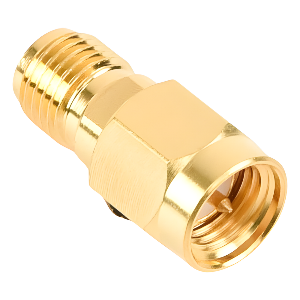 Adaptador en Línea, de Conector SMA Macho a SMA Hembra Inverso, Oro/ Oro/ Teflón.