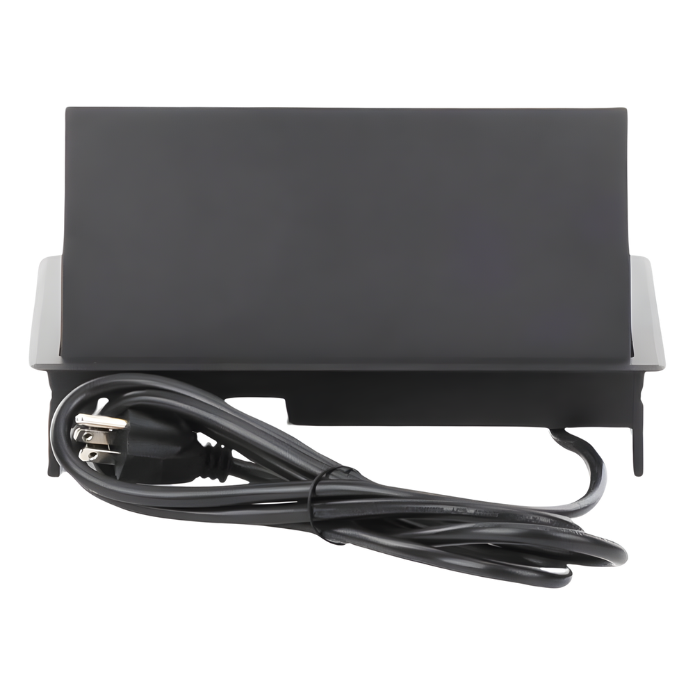 Caja Horizontal Tipo Hub para Escritorio Color Negro, con 1 Puerto HDMI Hembra-Hembra, 1 Puerto RJ45 Cat6, 2 Puertos USB (Solo Carga), y 2 Contactos Eléctricos Universales