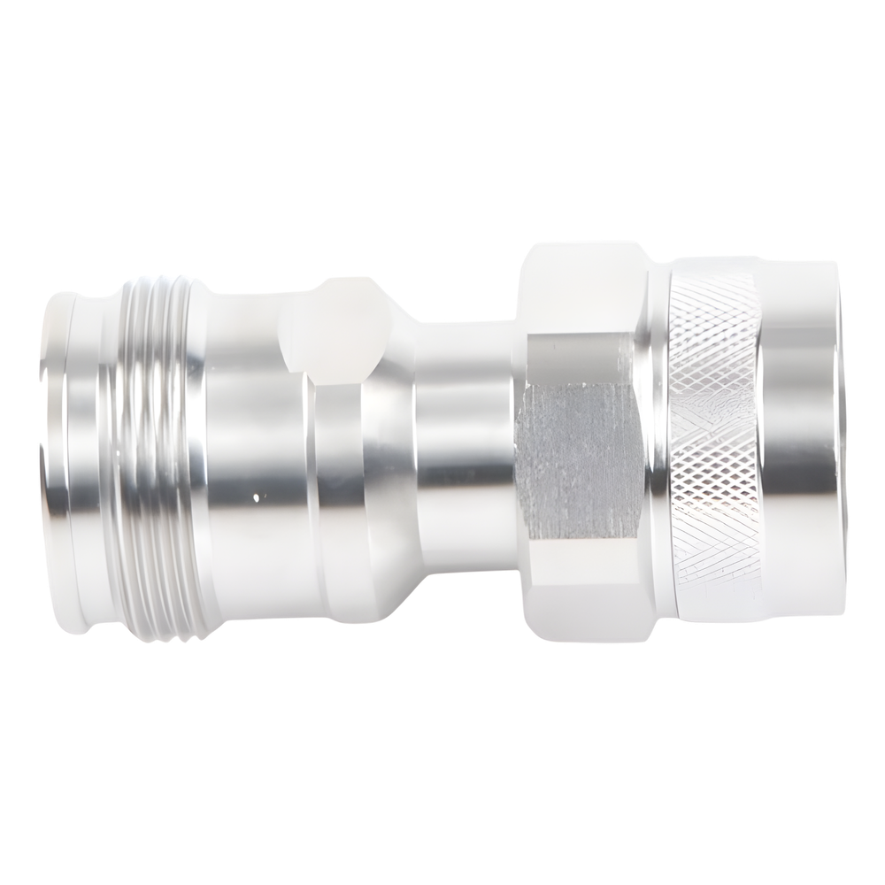 Adaptador en Línea de Conector 4.3-10 Hembra a N Macho, Bronce Blanco/ Plata/ Teflón.
