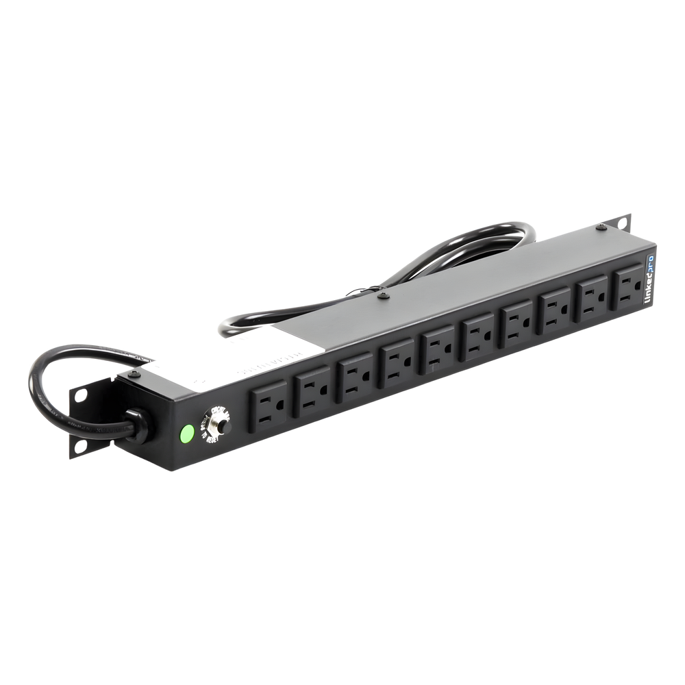 Multicontacto Horizontal (PDU) de 10 Contactos (NEMA 5-15R) Rack 19" 1UR. Voltaje Entrada/Salida: 120Vca/15A