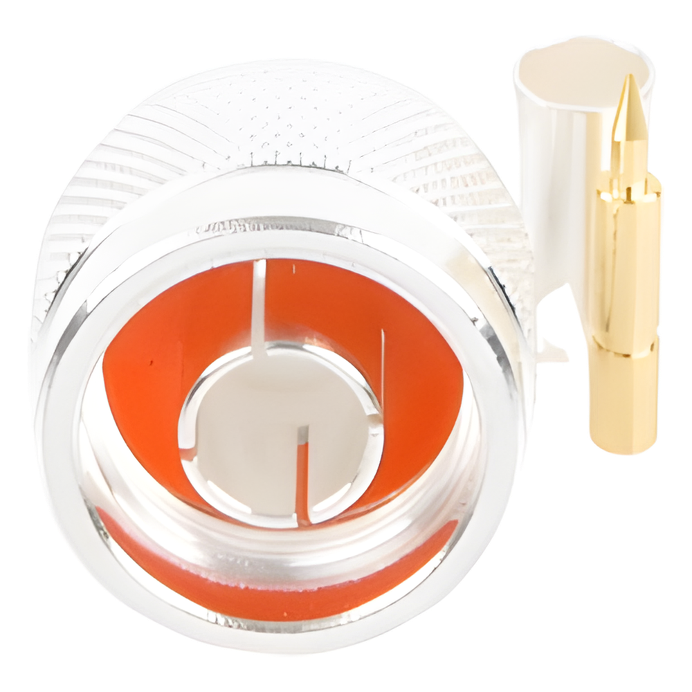 Conector N Macho de Anillo Plegable para Cable LP-195, RG-58/U, Plata/ Oro/ Teflón.