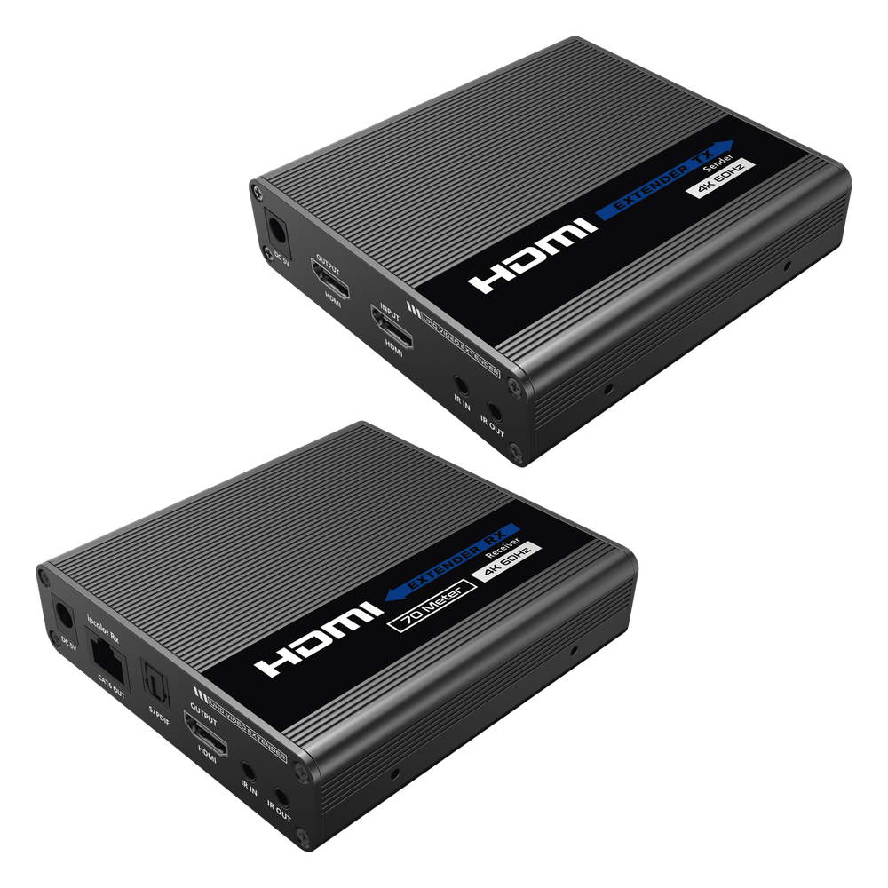Kit Extensor HDMI hasta 700 metros con Conexión en Cascada / 4K @ 60 Hz/ 70 metros PTP con Cat 6, 6a y 7 / IPCOLOR / CERO LATENCIA / SIN COMPRIMIR / Salida Loop / IR bidireccional / Puerto S/PDIF / Soporta ARC / Soporta 10 TT-676-Rx.