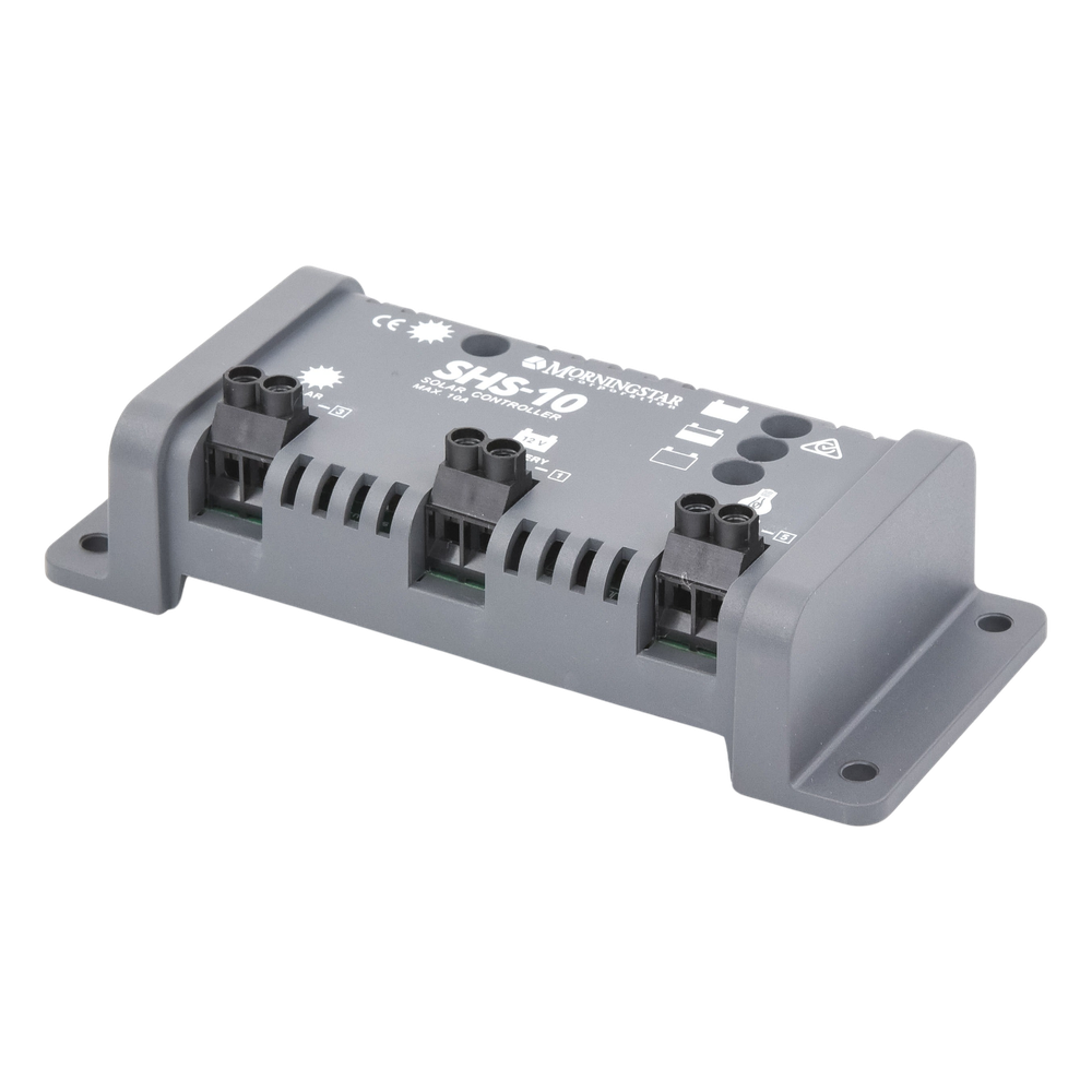 Controlador de Carga Solar PWM 10 A / 12 VCC / Desconexión Automática / IP22 / Protección Integral / Bajo Consumo 8 mA