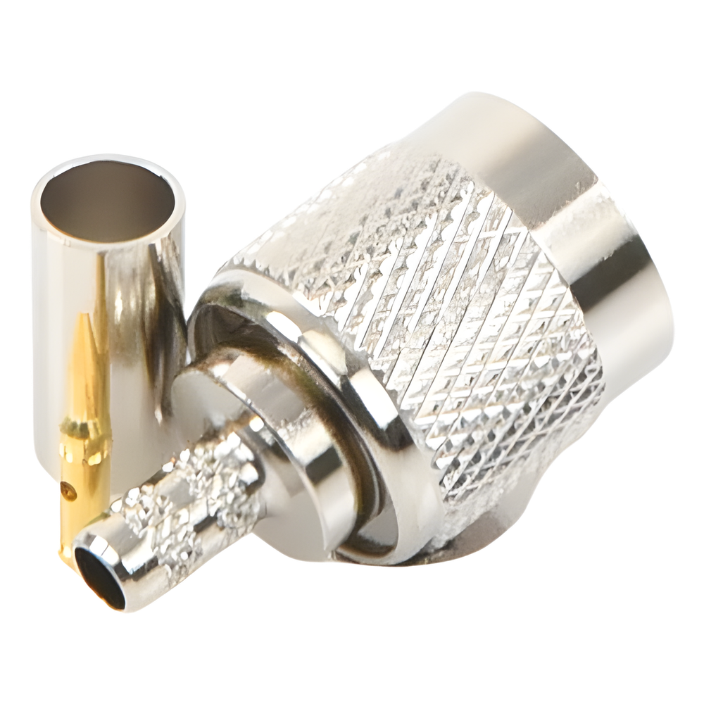 Conector TNC Macho de Anillo Plegable para Cables RG-58/U, LMR-195, Níquel/ Oro/ Delrin.