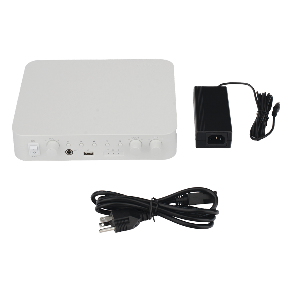 Amplificador | Bluetooth | 2 Canales con Control de volumen Independiente | 30 W por Canal | Salida 4-8 ohms x 2 | 100V COM x 2 | Una Zona | Música Ambiental