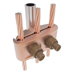 Conector Mecánico para 3 Cables para Calibre 2/0 AWG - 250 KCMIL a Tubería de 3/8"  o  Varilla 5/8" - 3/4".