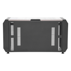 Consola Profesional para Monitoreo o Computo | Ranura para Base de Monitores | Microperforaciones | Luces LED Decorativas | Tomacorriente HTCM1U10C | Tapas Organizadoras de Cables | Niveladores | Rack para Montaje de Equipos | Ranura Pasaca