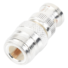 Adaptador en Linea para 50 Ohm, de Conector N Hembra a BNC Macho, Plata /Oro /Teflón.