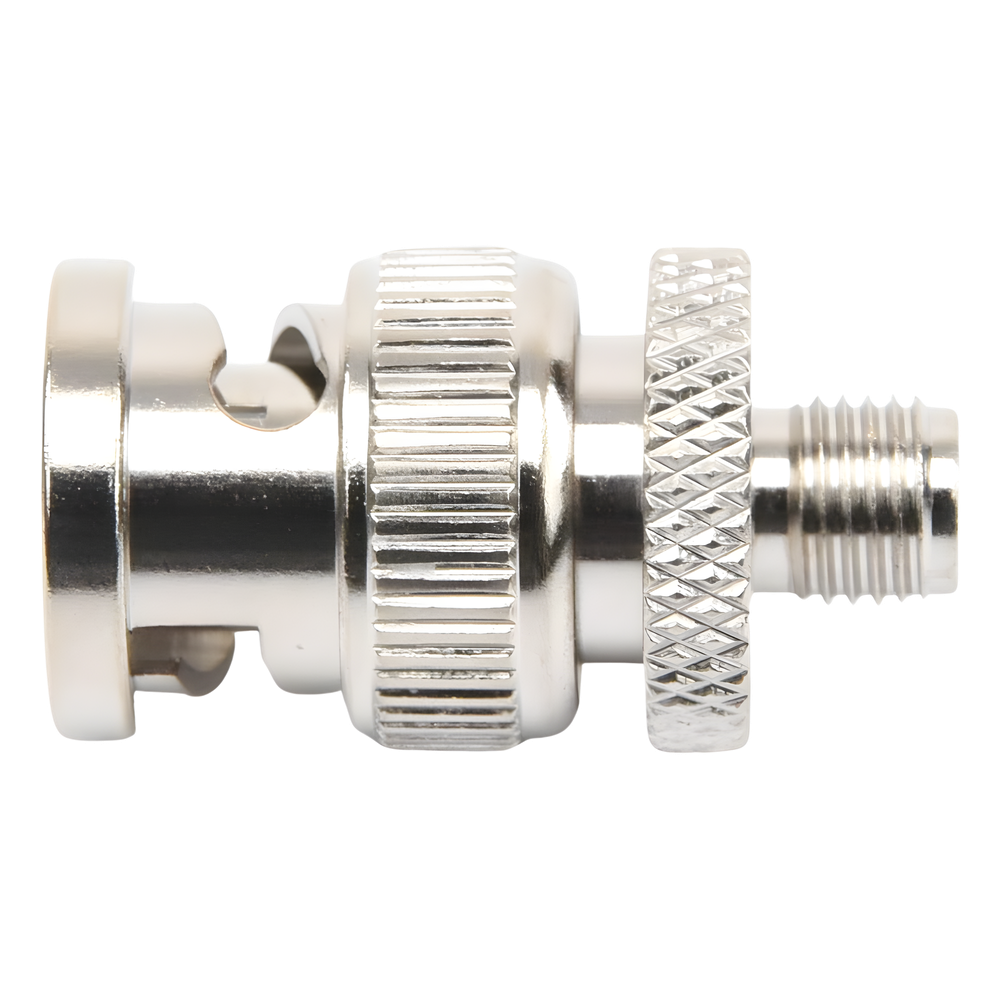 Adaptador en Línea de Conector SMA Hembra a BNC Macho, Níquel/ Oro/ Teflón.