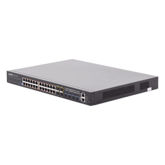 Switch Administrable Stacking Capa 3, 24 Puertos PoE 802.3af/at 10/100/1000T, Hasta 370 W,  4 Puertos 10G SFP+