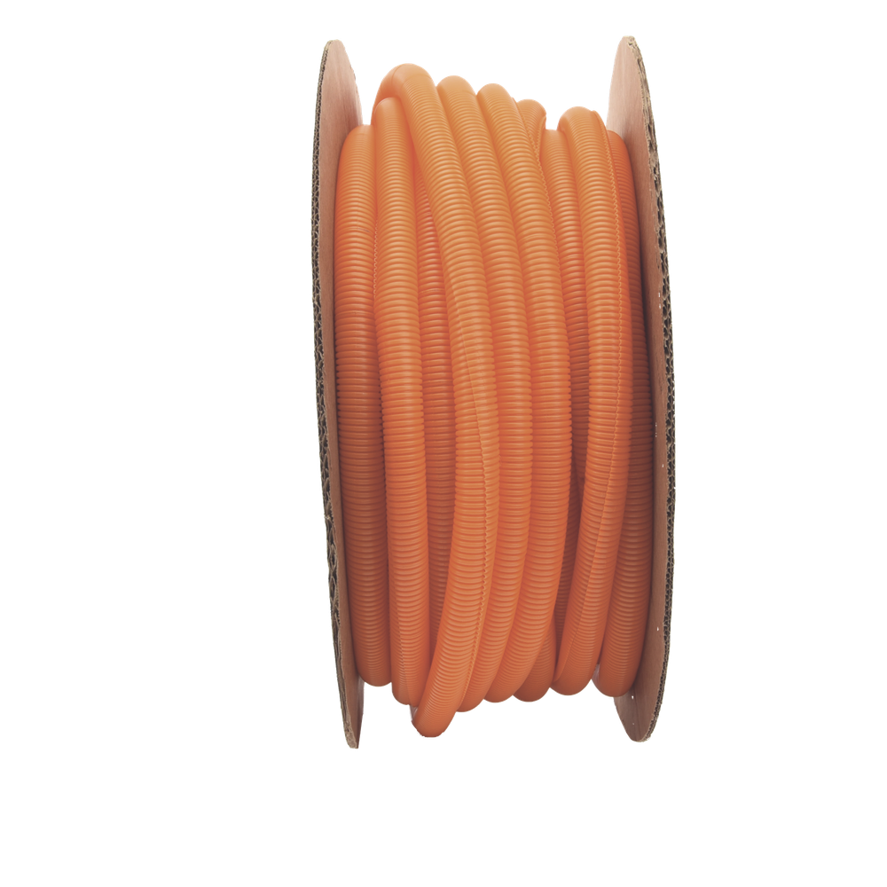Tubo Corrugado Abierto para Protección de Cables, 1in (25.4 mm) de Diámetro, 30.5 m de Largo, Color Naranja