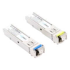 Transceptores Ópticos Industriales Bidireccionales SFP (Mini-Gbic) / Monomodo 1310 & 1550 nm / 1.25 Gbps / 1000BASE-BX / Conector LC/UPC Simplex / DDM / Hasta 10 km / 2 Piezas