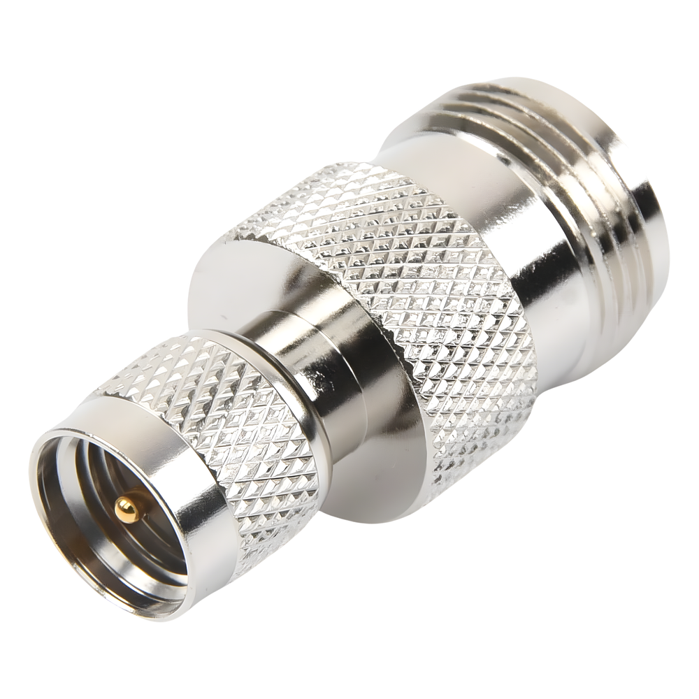 Adaptador en Línea, de Conector Mini-UHF Macho a N Hembra, Níquel/ Oro/ Teflón.