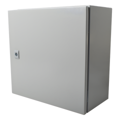 Gabinete de Acero IP66 Uso en Intemperie (400 x 400 x 200 mm) con Placa Trasera Interior de Metal y Compuerta Inferior Atornillable (Incluye Chapa y Llave T).