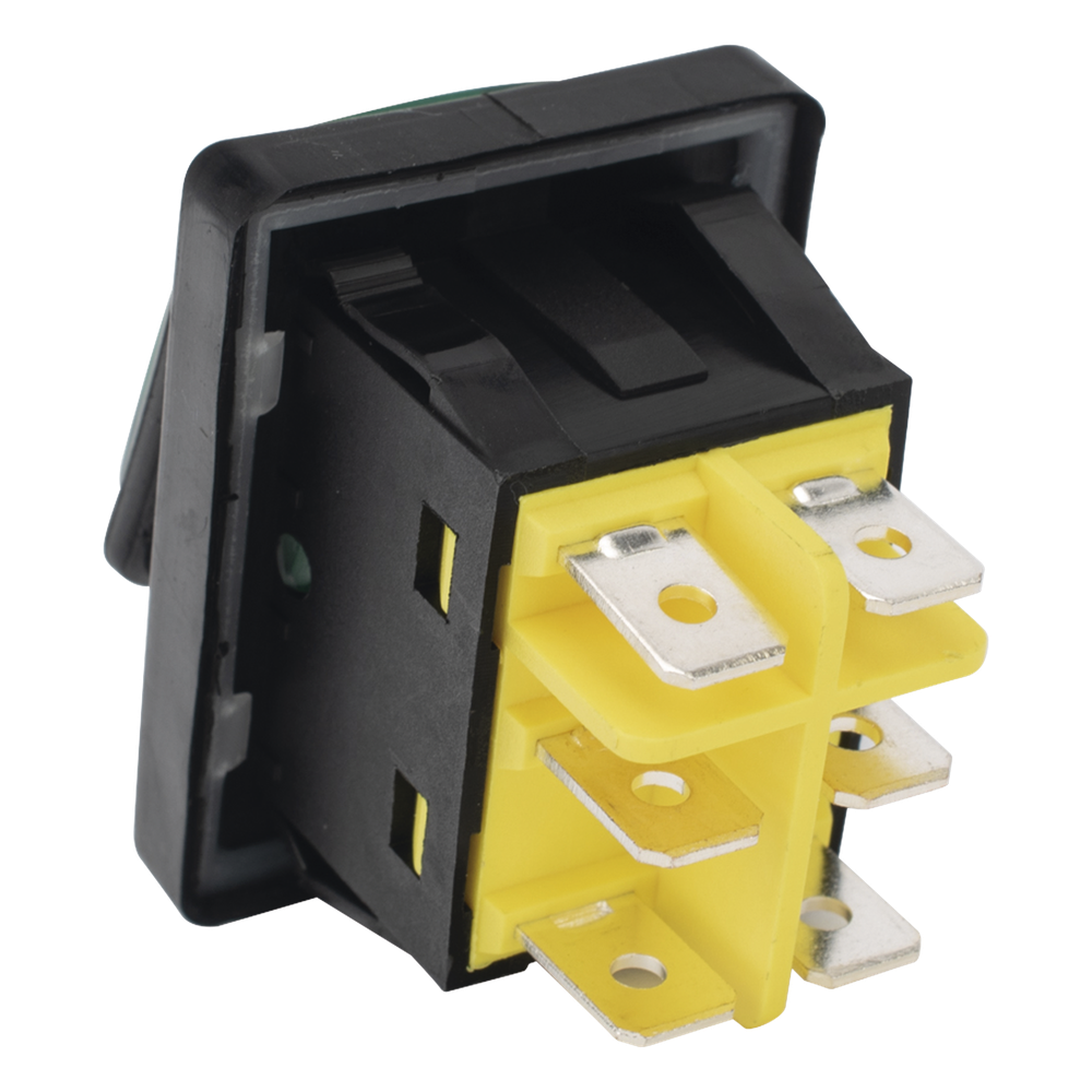 Interruptor tipo Switch con Led Color Verde / IP65 / Diseño Industrial / NO, COM, NC / Terminales tipo F1