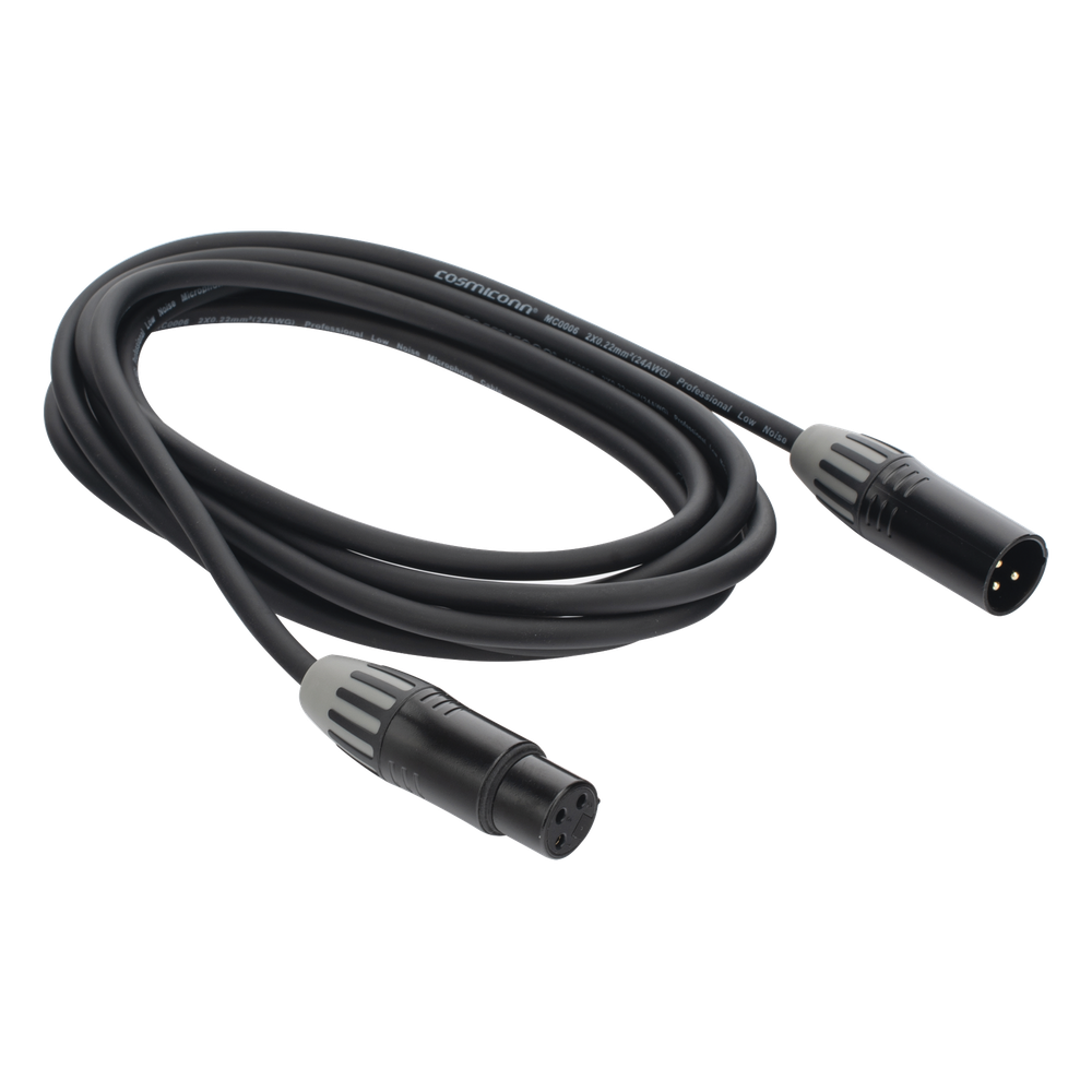 Cable XLR | 3 polos | Conector Hembra-Macho | Serie M | Carcasa Negra | Contactos Dorados | Ideal para Microfonía | Longitud 3m