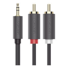 Cable Adaptador de 3.5mm Macho a 2 RCA Macho / 5 Metros (16.40 Pies) / Color Gris / Blindaje Múltiple / ABS / Alta Calidad