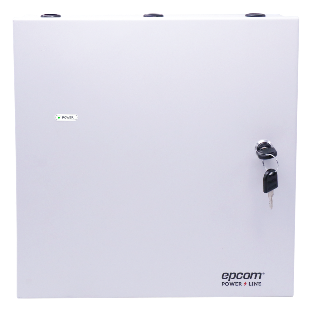Fuente de Poder con Respaldo para Control de Acceso AL1012FC / 12VDC @ 10A / 8 Salidas Independientes / Conversión 115VAC a 12-24VDC / Batería de Respaldo 40Ah / Interfaz FACP / Supervisión AC y Batería / Montaje en Pared