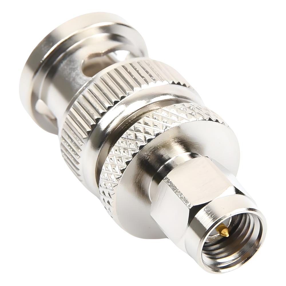 Adaptador en Línea de Conector SMA Macho a BNC Macho, Níquel/ Oro/ Teflón.