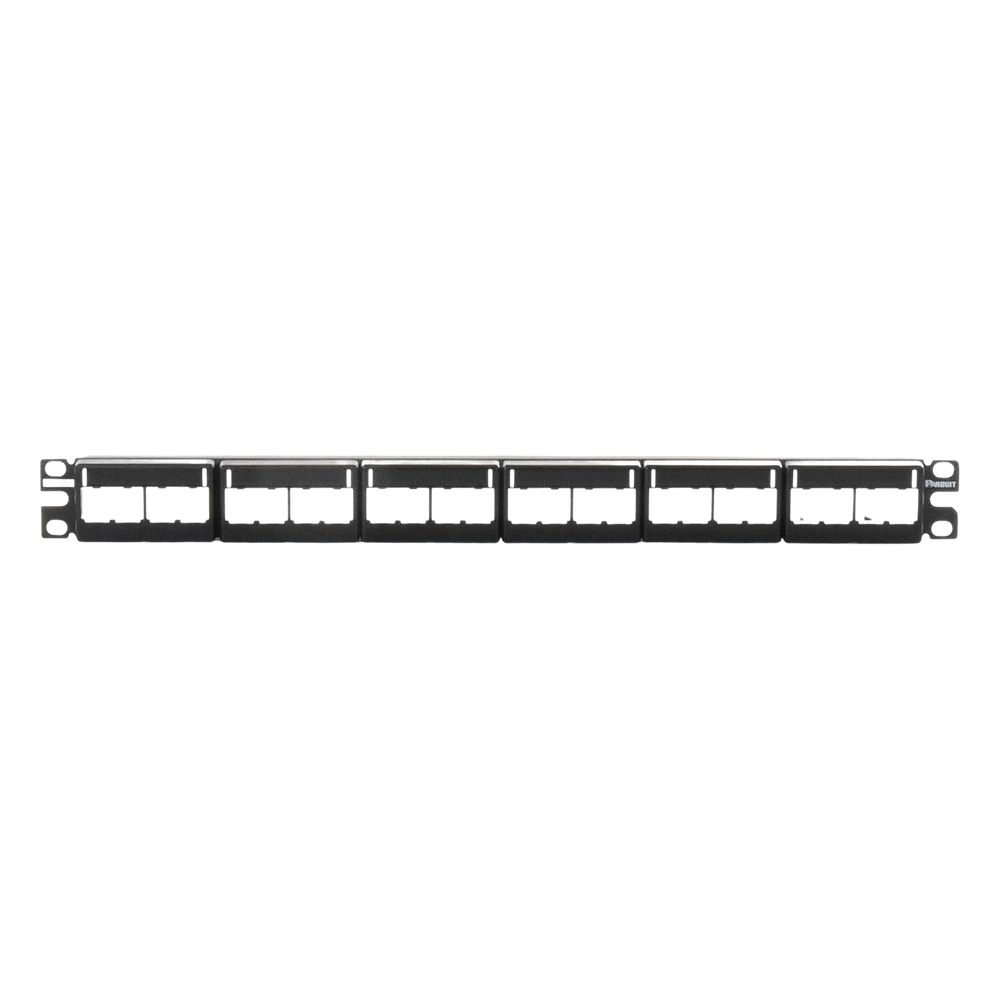 Panel de Parcheo Modular Mini-Com (Sin Conectores), Plano, Sin Blindaje, Con Etiqueta y Cubierta, de 24 Puertos, 1UR