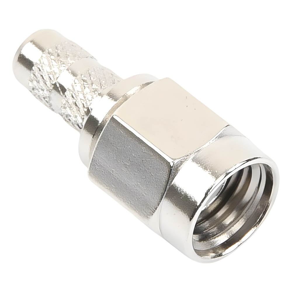 Conector SMA Macho de anillo plegable para cable RG-58/U, Niquel / Oro / Teflón.