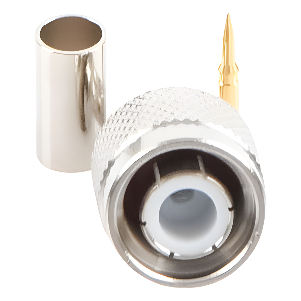 Conector TNC Macho de Anillo Plegable para Cables RG-58/U, RG-142/U, LMR-195, Níquel/ Oro/ Teflón.