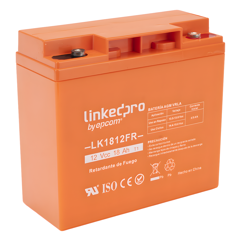 Batería de respaldo 12 V |  18 Ah | AGM | Certificada UL94-V0 Retardante a la Flama  | Especial para Seguridad Electrónica | UPS | Sistemas de Emergencia | Vida útil 5 años | Terminales M5