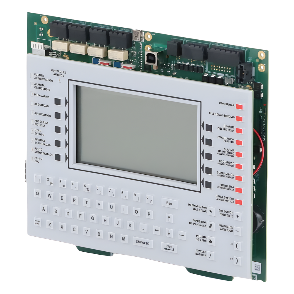 Anunciador de control de red con pantalla LCD retroiluminada y teclado QWERTY para paneles NOTIFIER serie ONYX, en español