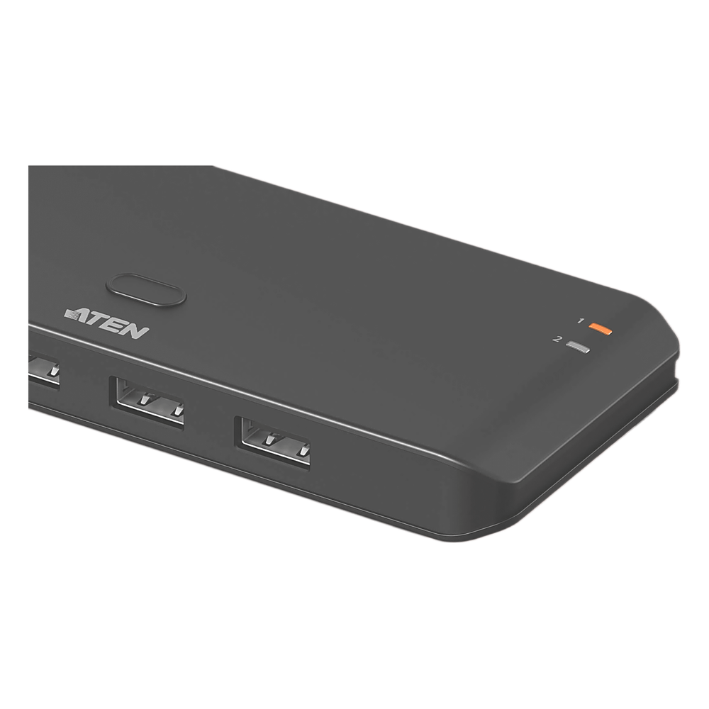 Switch USB 2.0 Compartido 2 x 4 Essentials | 480 Mbps | InstaSync | Pulsador Integrado | Diseño Compacto