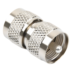 Adaptador Barril en Línea, de Conector UHF Macho (PL-259) a UHF Macho (PL-259), Níquel/ Plata/ Teflón.