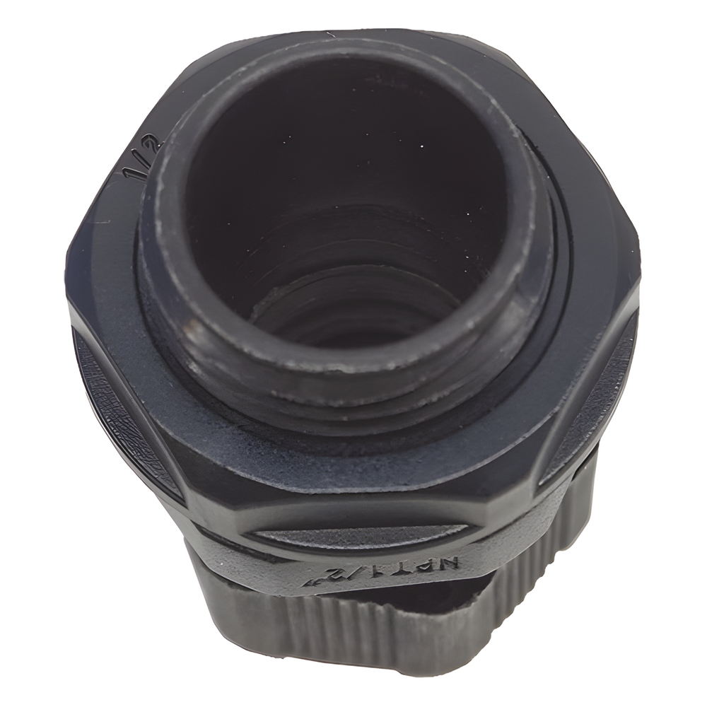 Conector Plástico Negro Tipo Glándula para Rosca NPT 1/2"