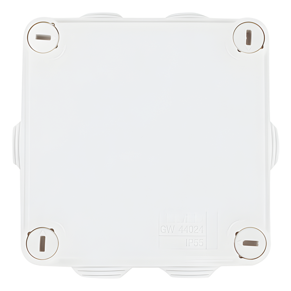 Caja Estanca de PVC Para Derivación y Conexión, 6 Entradas, Tapa con Tornillo de 1/4" de Vuelta, 100x100x50 mm (Área Interna), Uso Exterior IP55, Material que no Propaga el Fuego y Libre de Hálogenos