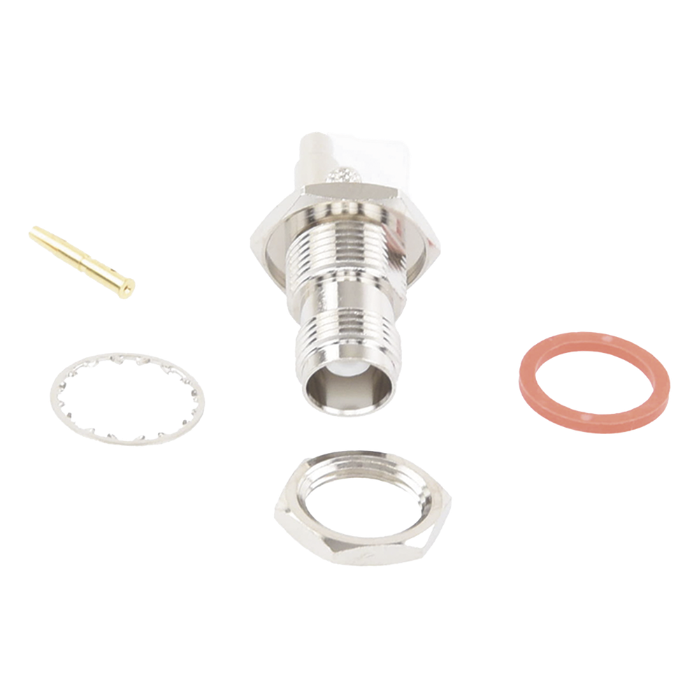 Conector TNC Hembra de montaje en Chasis tipo D Plano y anillo plegable para RG-174/U, 8216.