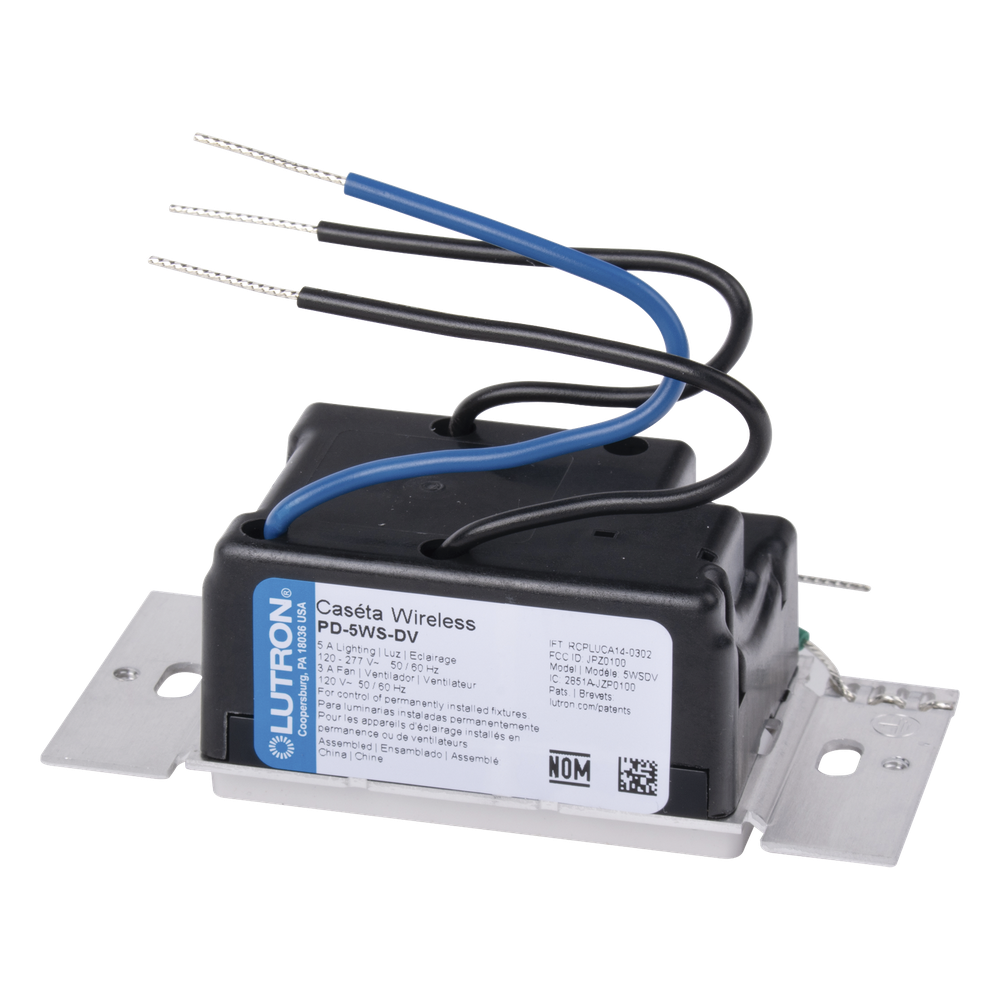 Interruptor de pared inteligente on/off Caseta Wireless, voltaje dual 120/277 V, 5 A en LED, sin cable neutro, compatible con controles Pico y Smart Bridge