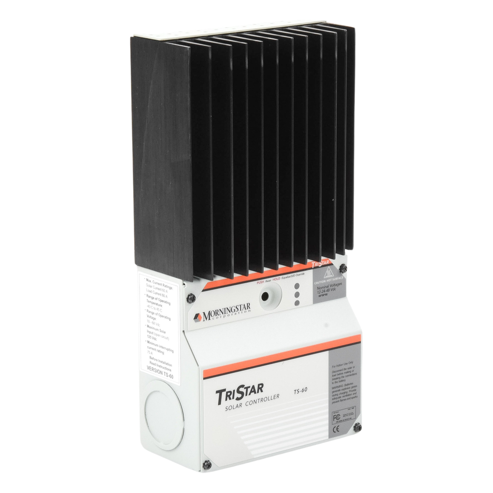 Controlador de Carga Solar TriStar PWM 60 A / 12V 24V 48V / Puerto RS-232 / Hasta 4 kW / Disipador de Calor / 7 Preajustes