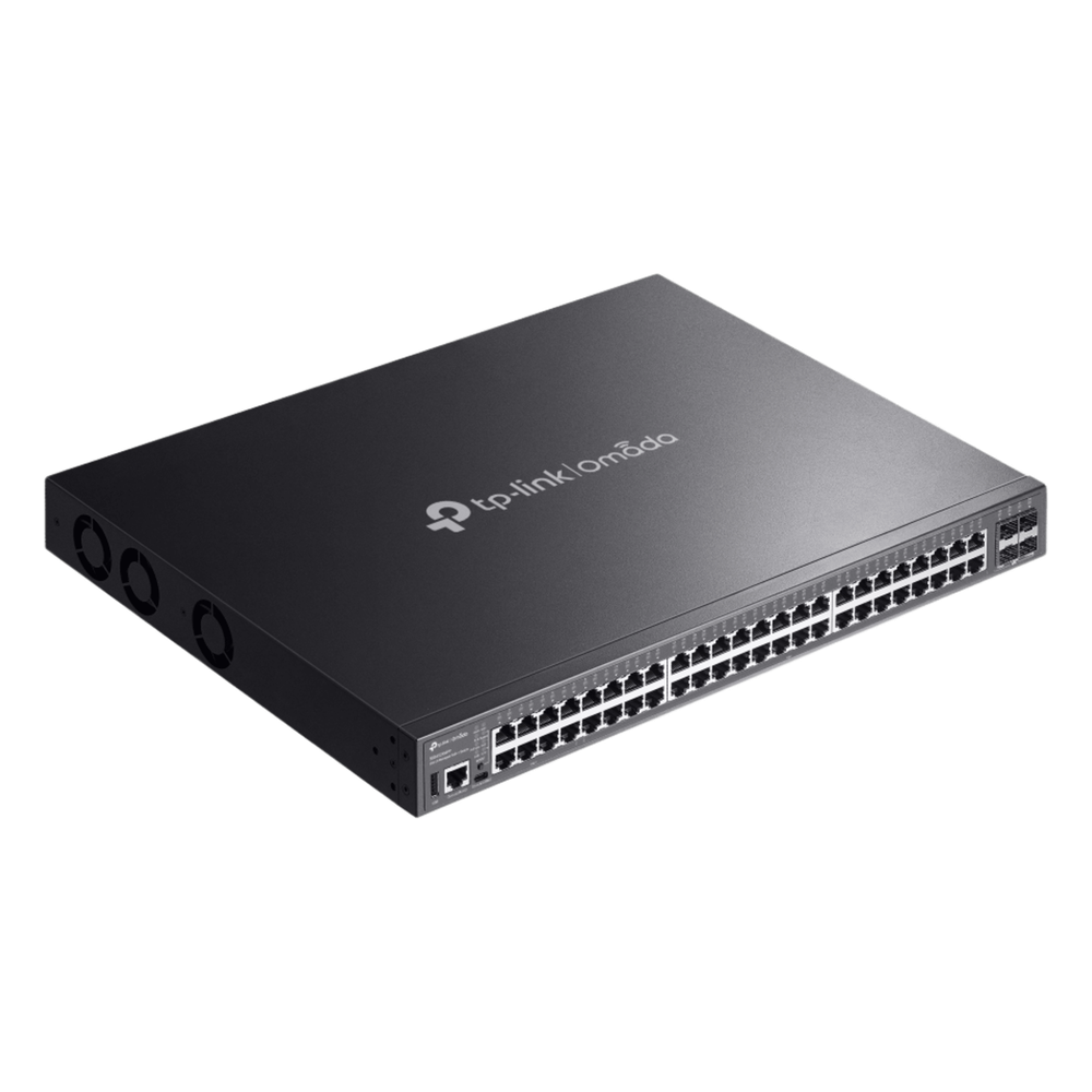 Switch Lite L3 Gestionable Apilable / 48 Puertos Gigabit PoE++ / 4 Slots 10G SFP+ / Presupuesto PoE 770W / Fast PoE y Perpetual PoE / Apilamiento Físico de 4 Unidades / L3: RIP, OSPF, VRRP / Gestión Cloud Omada SDN