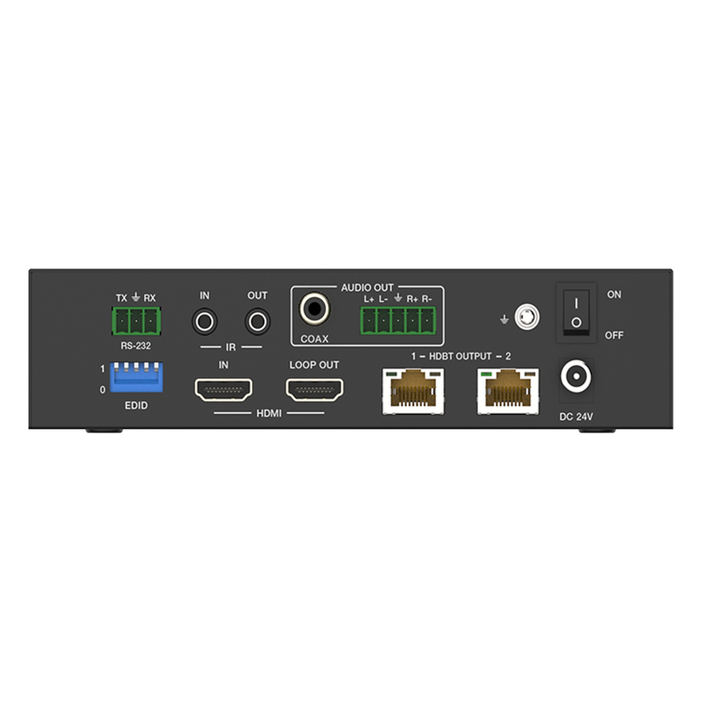 Splitter mas Extensor de Video | 1x2 | ProAV | HDBaseT™ | 120m en 4K@60Hz | 150m en 1080p@60Hz | Cat6/6a/7 | Gestión Avanzada EDID | Control IR y RS232 | PoC | Salida de Audio