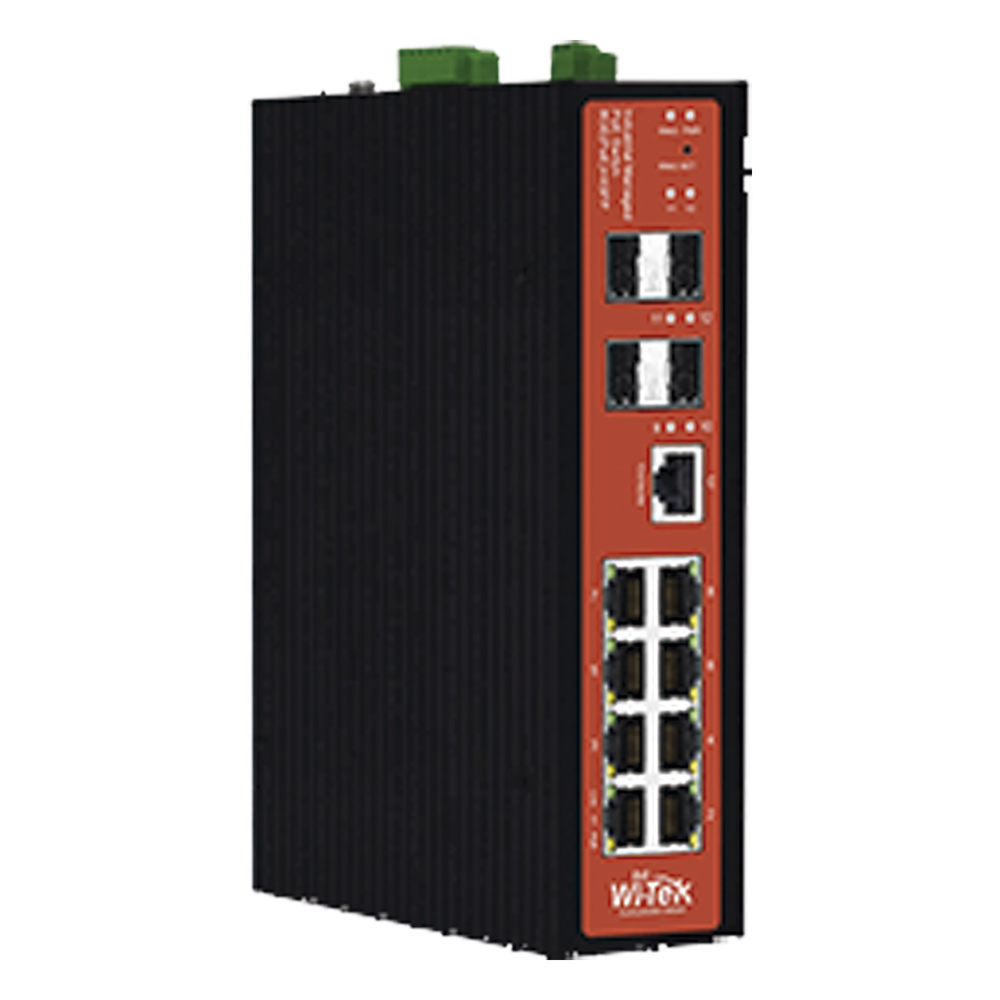 Switch Industrial Administrable / PoE Mixto 24/48V / 8 Puertos Gigabit + 4 SFP / Puertos 3-4 802.3 af/at/bt 60W / Protección 8kV / Riel DIN