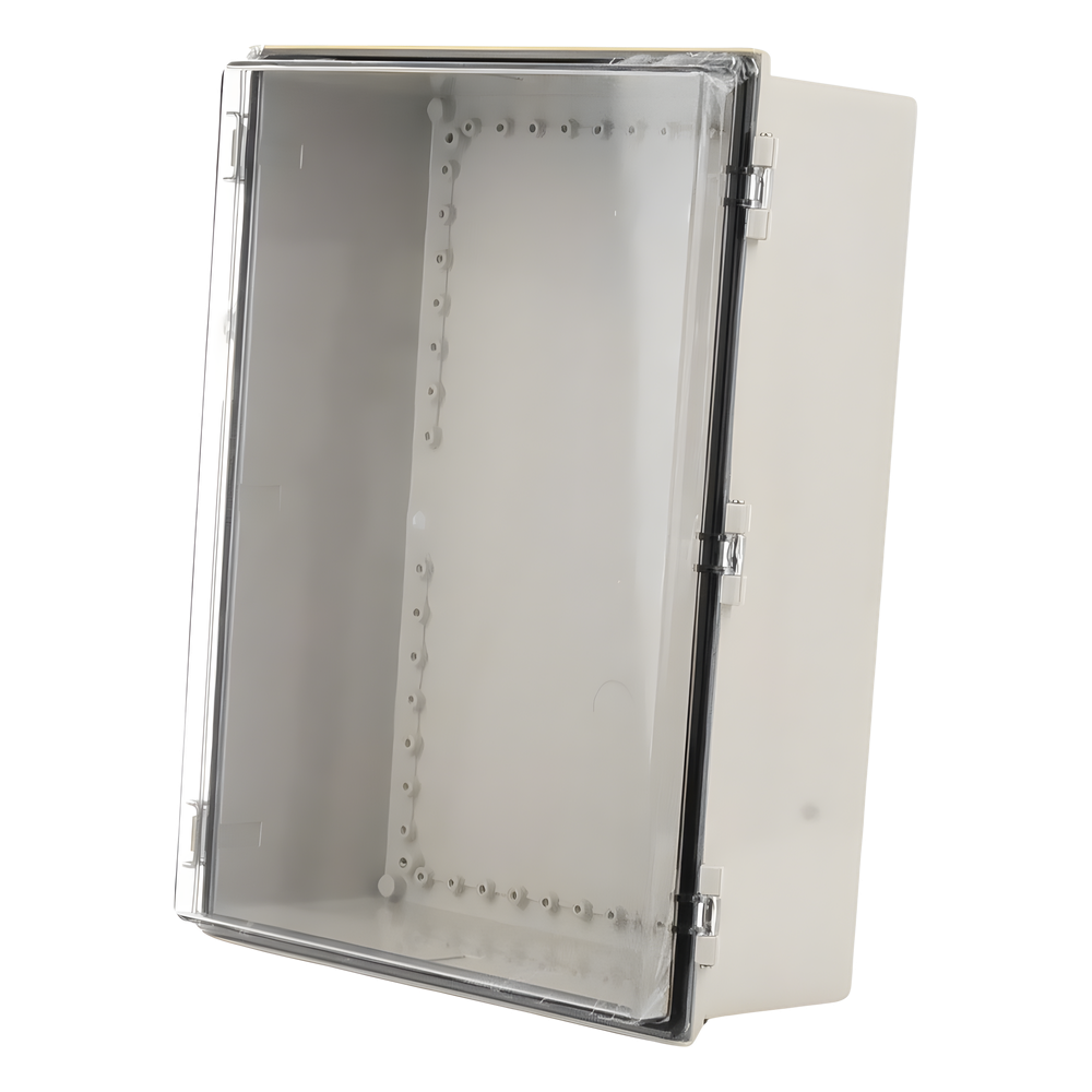 Gabinete Plástico ABS, Puerta Transparente, Uso en Intemperie (350 x 460 x 160 mm) Cierre por Broches Inoxidables y Permite Cerrado con Candado y Llave (Perno 5mm) No Incluido
