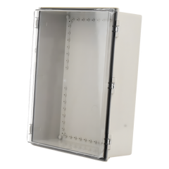 Gabinete Plástico ABS, Puerta Transparente, Uso en Intemperie (350 x 460 x 160 mm) Cierre por Broches Inoxidables y Permite Cerrado con Candado y Llave (Perno 5mm) No Incluido