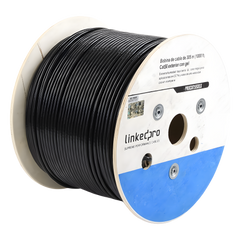 Bobina de Cable de 305 Metros (1000 Pies), Cat5E, con Gel, para Intemperie, Doble Forro Extrema Humedad, Bajo Tierra, UL, Color Negro para Aplicaciones en Video Vigilancia, y Redes de Alta Velocidad.