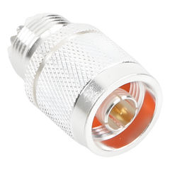 Adaptador en Línea, de Conector N Macho a UHF Hembra (SO-239), Plata/ Oro/ Teflón.