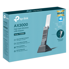 Adaptador USB Wireless Wi-Fi 6 / AX3000 (2402 Mbps + 574 Mbps) / Antenas de Alta Ganancia / USB 3.0 / Baja Latencia Gaming / WPA3 / Cuna Desmontable con Cable 1.2 m (3.9 ft)