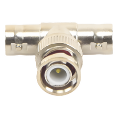 Adaptador en T para 75 Ohm de Conector BNC Macho a Doble BNC Hembra, Níquel/ Oro/ Teflón.